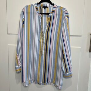 Zac & Rachel Women's XL Striped Blouse Long Sleeve Button Down Tunic Yellow Blue
